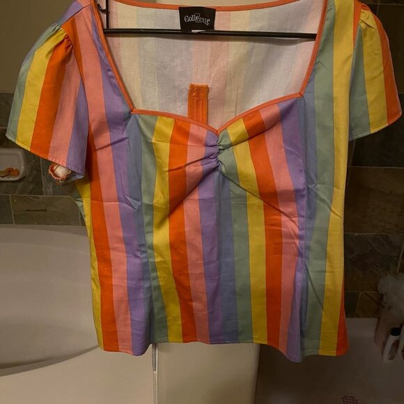 Collectif / Modcloth All Aboard The Rainbow Express Top— UK 18 (US 14) 2X/1X - Picture 7 of 8